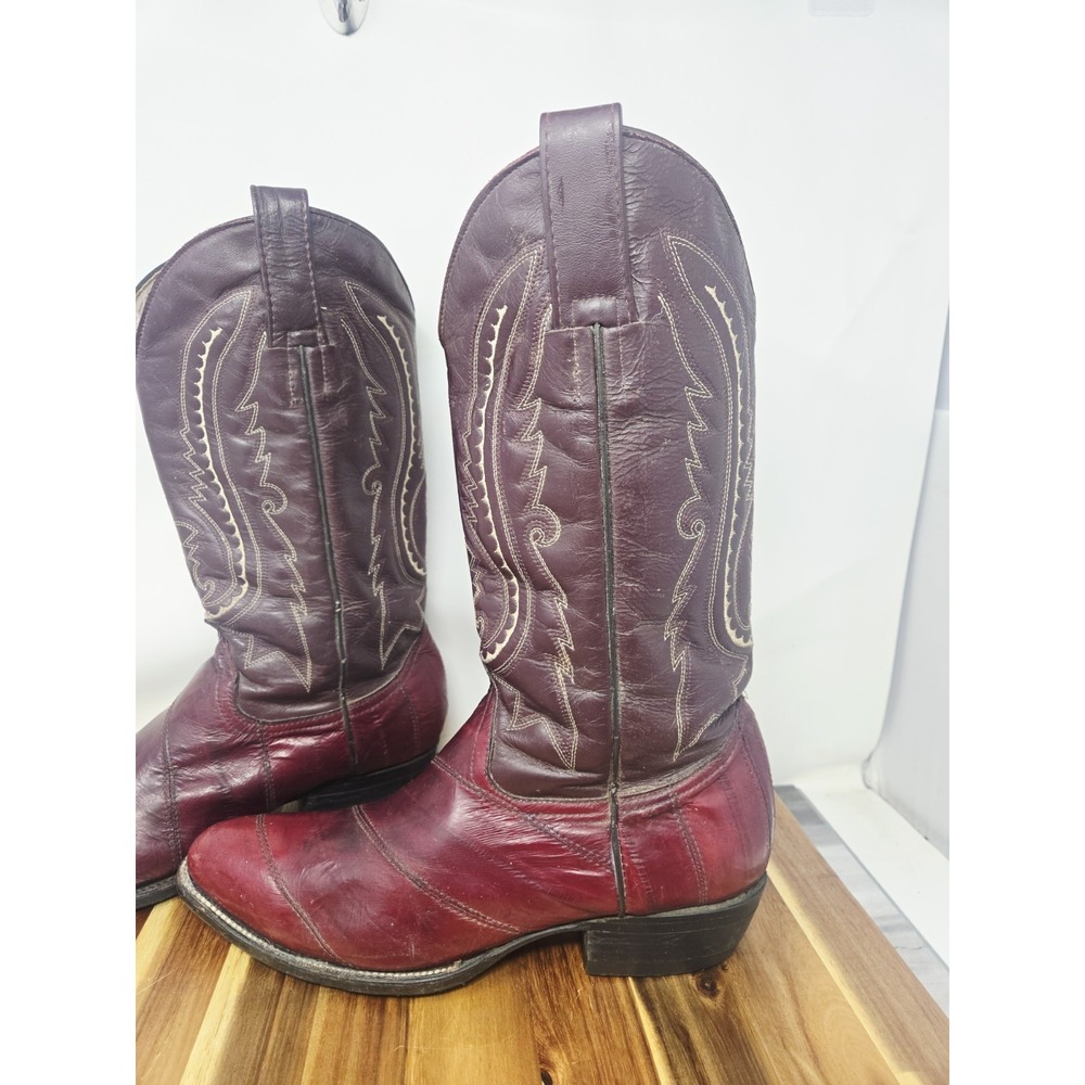 Villano Burgundy Blood Red Eel Skin Western Cowboy Boots Mens Size 7.5 VINTAGE - Picture 6 of 12